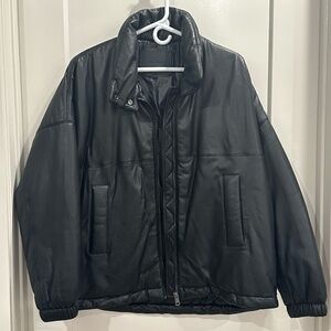 Massimo Dutti Sheepskin Leather Black Coat size M-L EU Oversized fit NEVER WORN